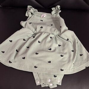 SHEIN Sage Green Romper with Black Heart Pattern